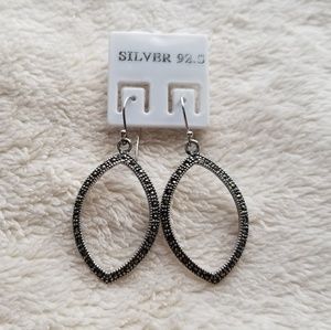 Silver 92.5% Marcasite Hoop Drop Earrings